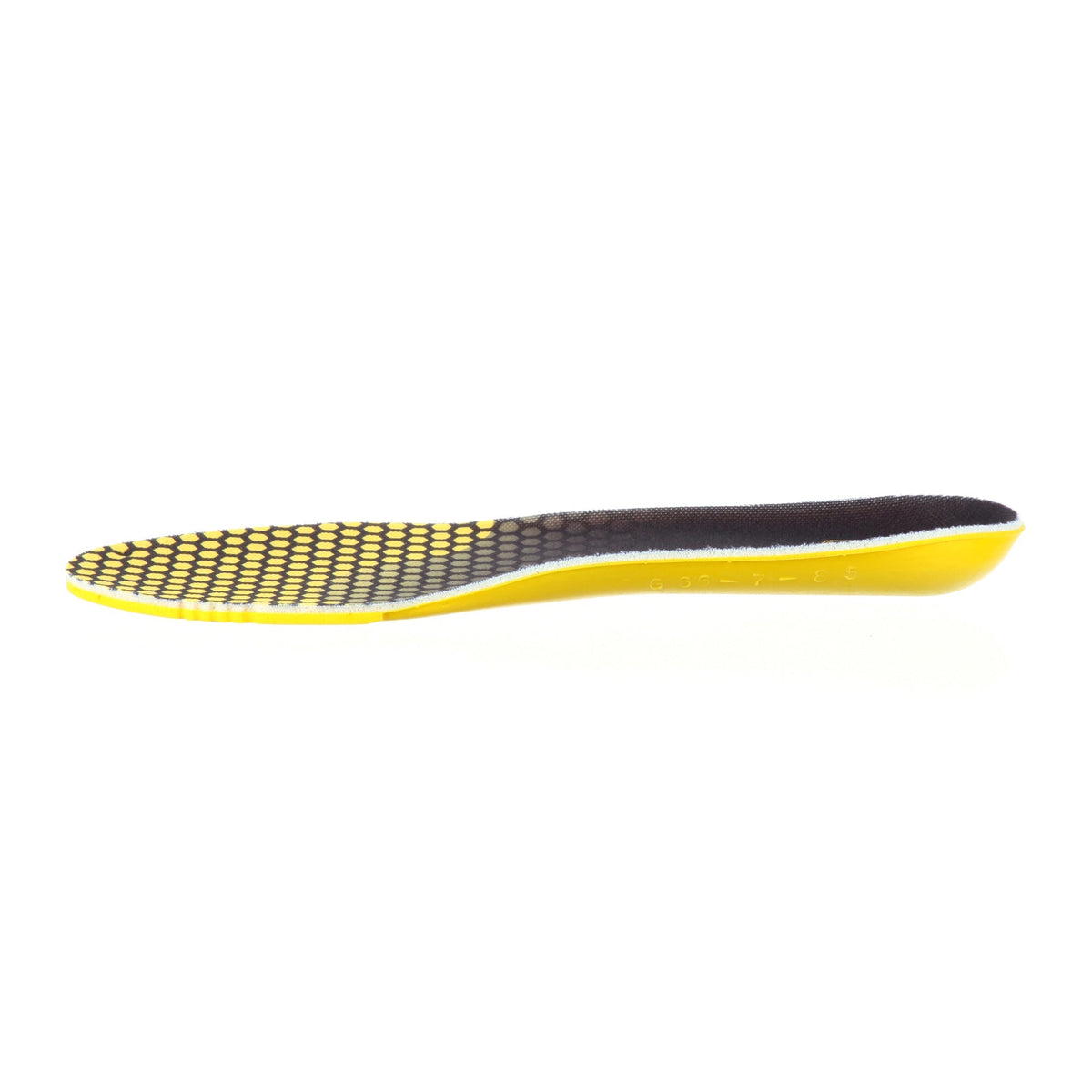 Allen's Bootery Georgia Boot AMP Lite memory foam insole with yellow and black honeycomb pattern side profile