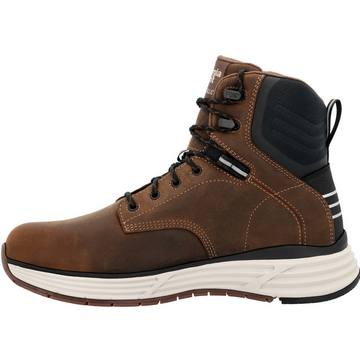 Allen's Bootery Georgia Boot DuraBlend Sport waterproof brown leather work boot with a white midsole and side view.
