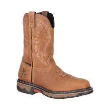 Allen's Bootery Georgia Boot Carbo-tec waterproof composite toe work boot in brown leather with western embroidery