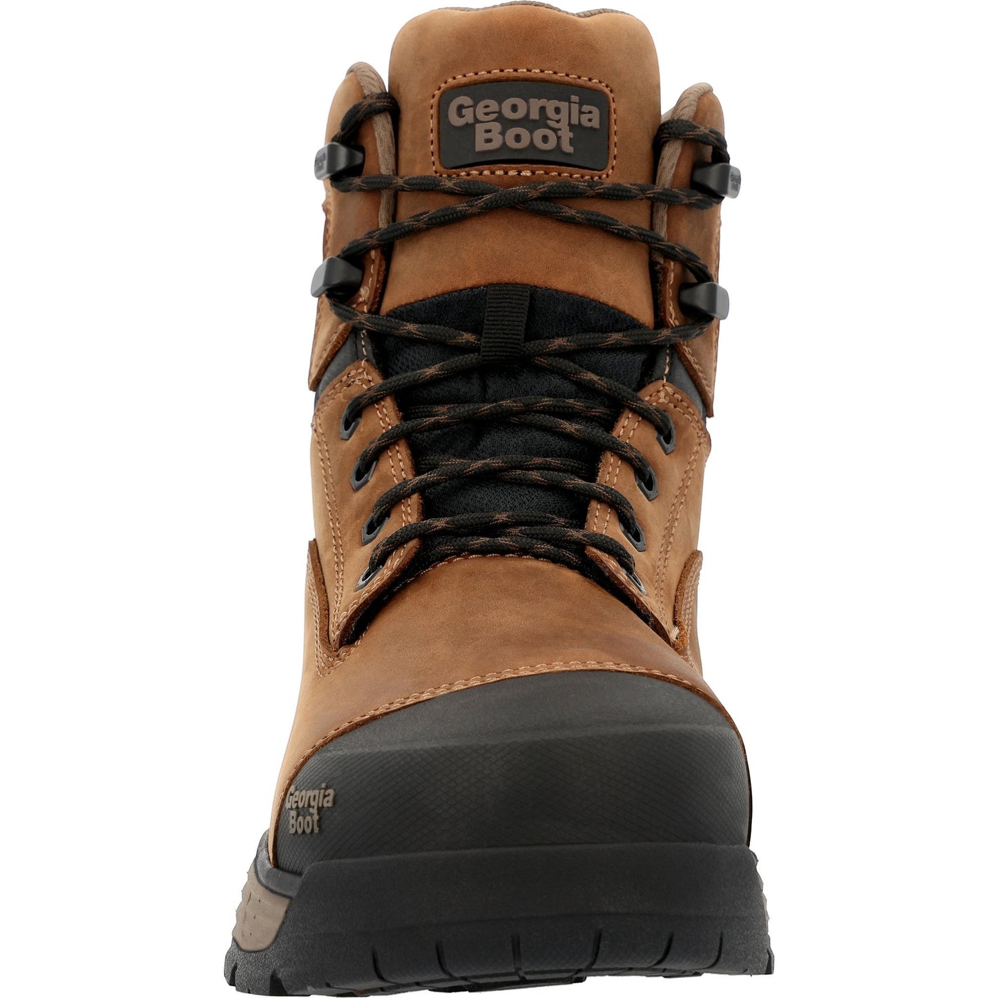Allen's Bootery Georgia Boot brown full-grain leather 6" waterproof alloy toe work boot with black sole.