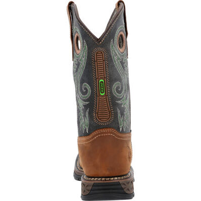 Allen's Bootery Georgia Boot Carbo-Tec FLX waterproof work boot, back view showing leather pull-on straps and FLX-FIT.