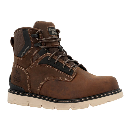 Allen's Bootery Georgia Boot Carbon Flex Wedge Waterproof Work Boot, brown full-grain leather, 6-inch height, lace-up, EH rated.