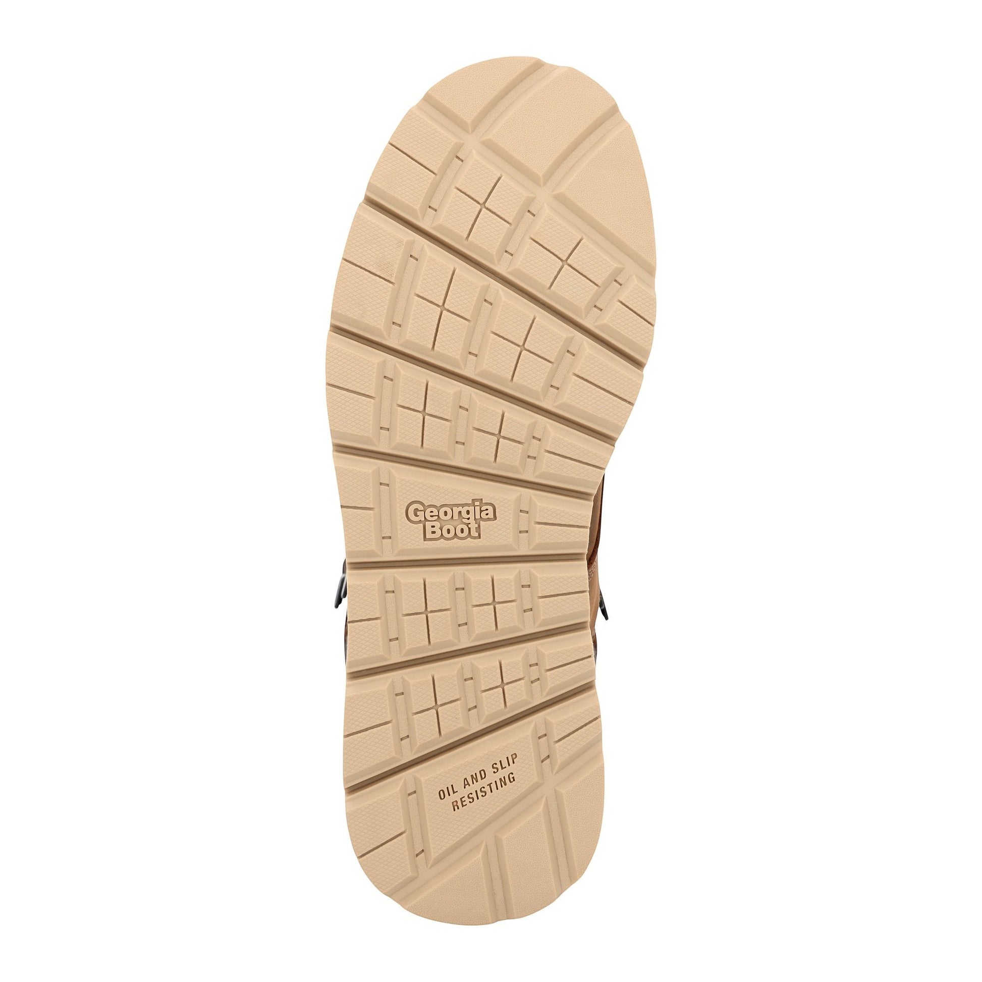 Allen's Bootery Georgia Boot Carbon Flex Wedge waterproof work boot sole with oil and slip resisting tread pattern.