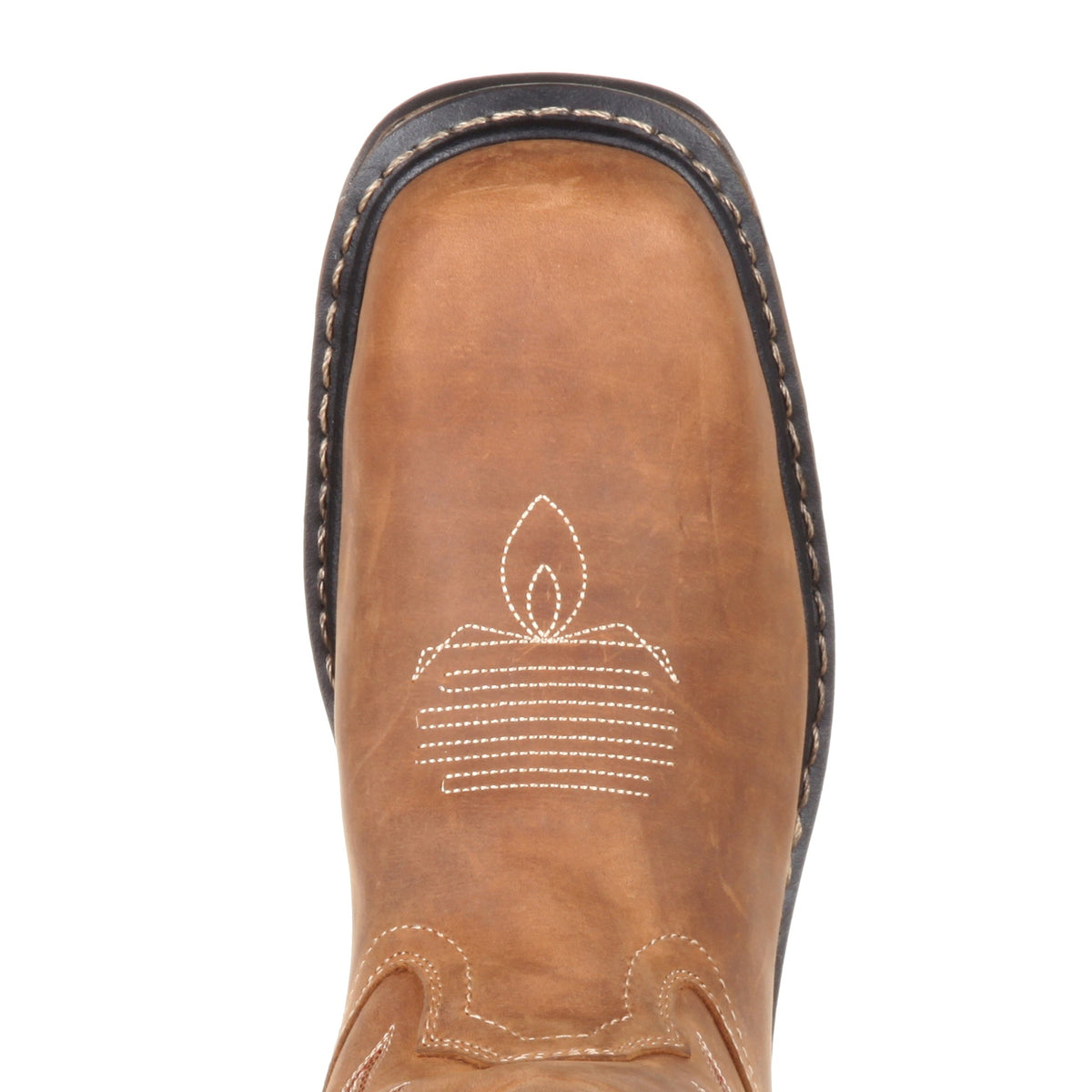Allen's Bootery Georgia Boot Carbo-tec waterproof work boot featuring a brown leather square toe with white stitching