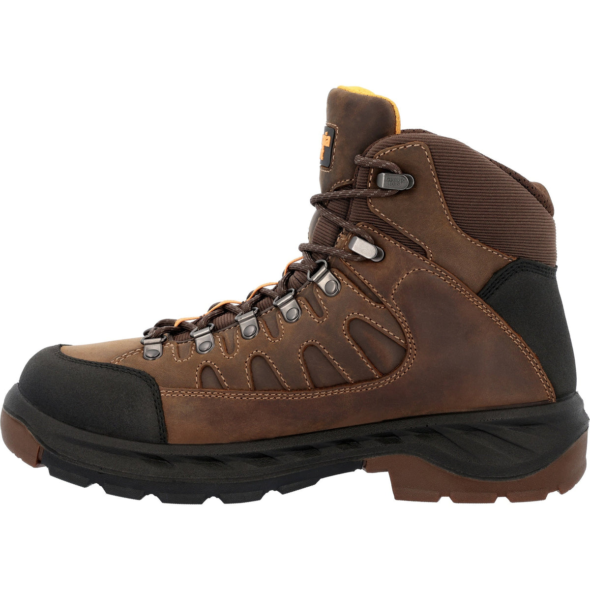 Allen's Bootery Georgia Boot waterproof hiker work boot in brown full-grain leather with a durable rubber outsole.