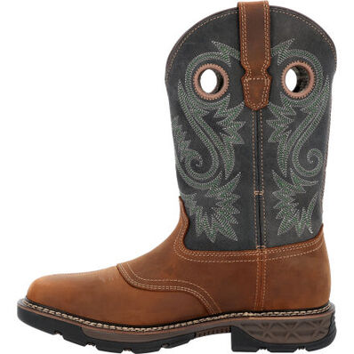 Allen's Bootery Georgia Boot Carbo-Tec FLX waterproof square toe work boot in brown leather with grey embroidered shaft