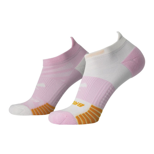 Allen's Bootery Ghost Lite no-show running socks in quartz pink and white with arch compression and heel tabs