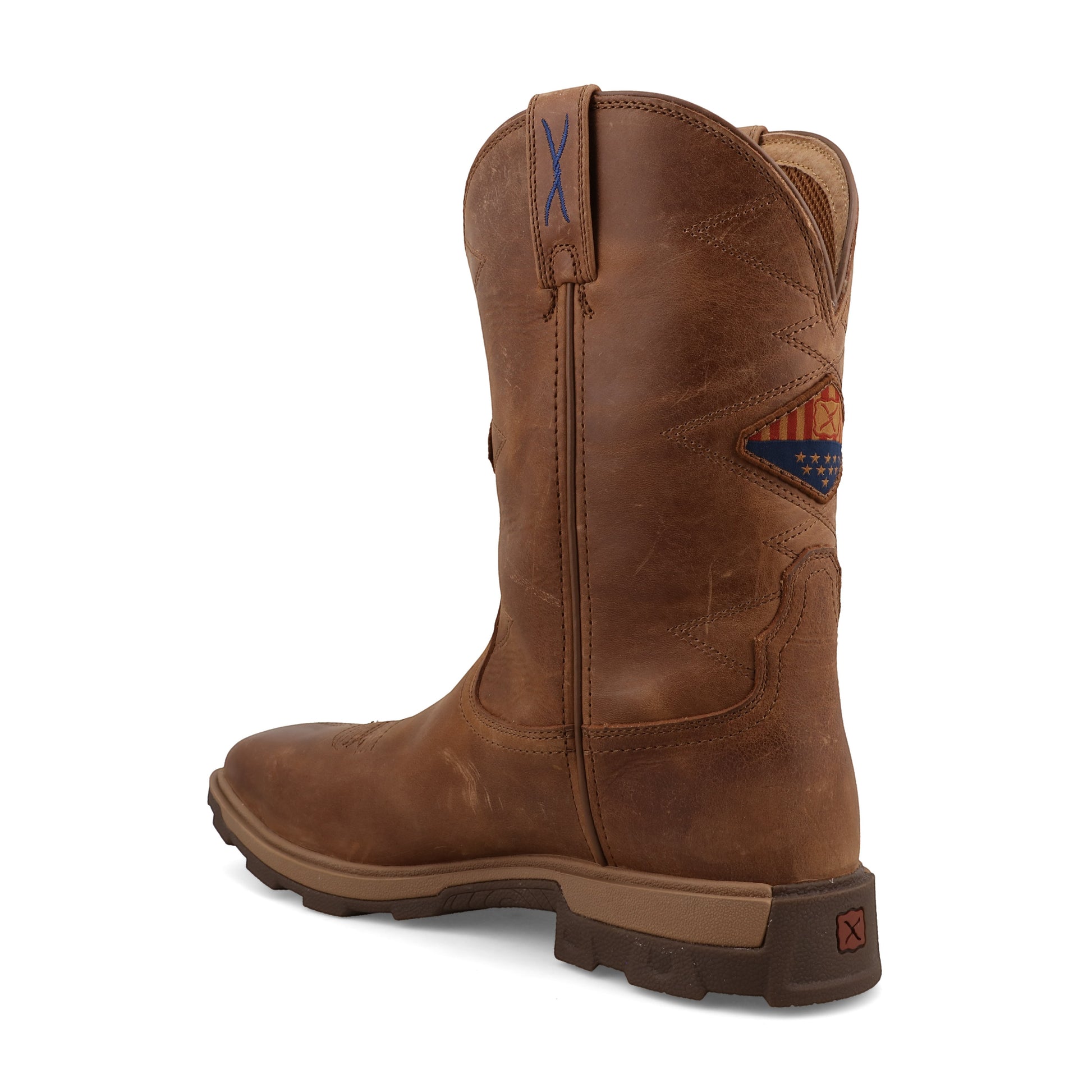Allen's Bootery 11-inch UltraLite X ginger leather waterproof work boot with Nano toe and American flag detail
