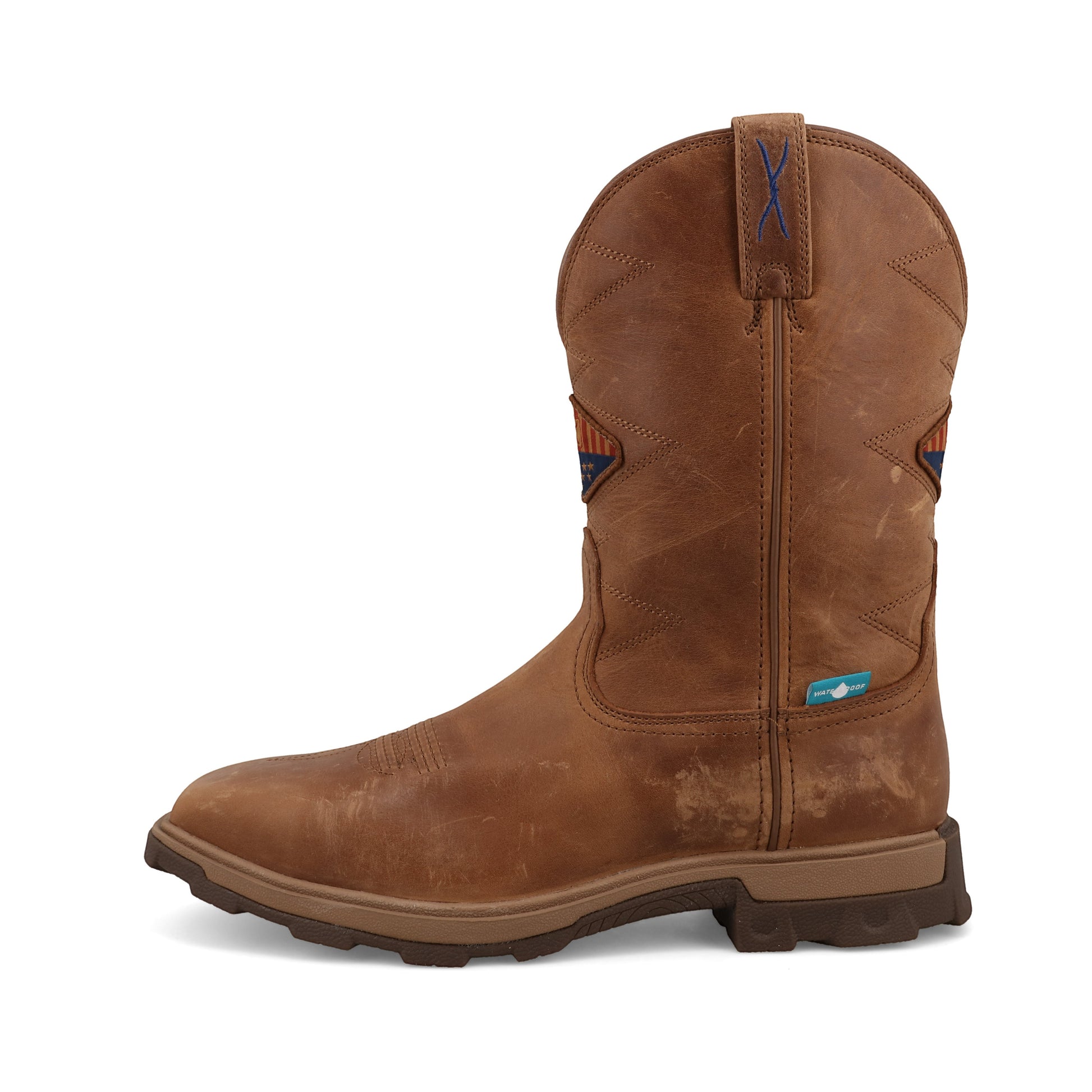 Allen's Bootery 11-inch UltraLite X waterproof leather work boot in ginger with nano toe and slip-resistant outsole.
