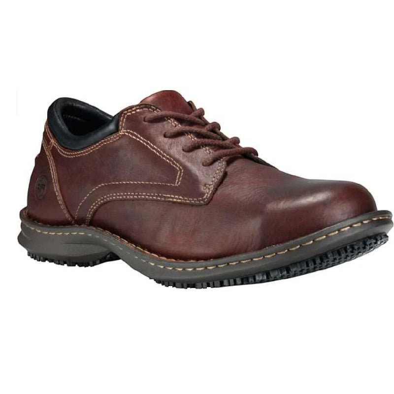 Allen's Bootery TM85590 Gladstone brown leather steel toe work shoe with slip-resistant rubber outsole
