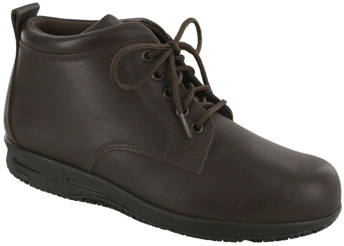 Allen's Bootery Gretchen dark brown water-resistant leather lace-up ankle boot with slip-resistant X-Tra Grip sole