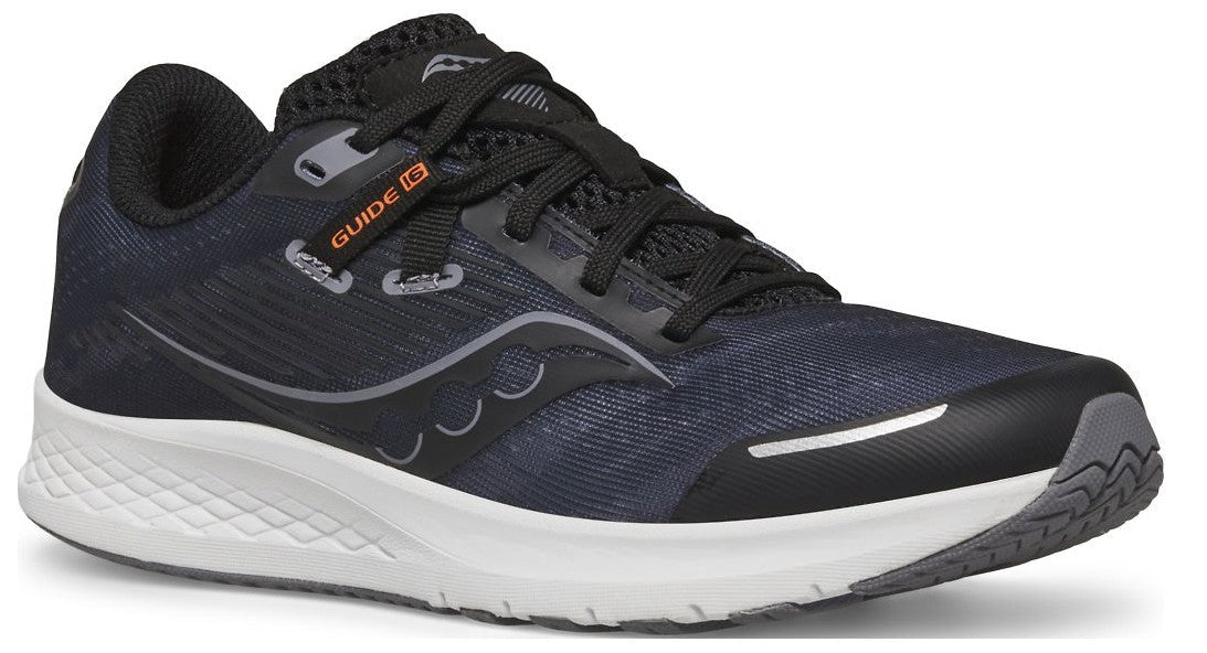Allen's Bootery Little Kid's Guide 16 running shoe in black and white with breathable mesh and lace-up closure.