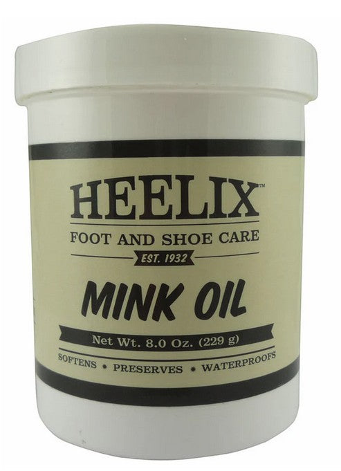 Allen's Bootery Heelix 8 oz mink oil container for conditioning and waterproofing leather shoes and boots.