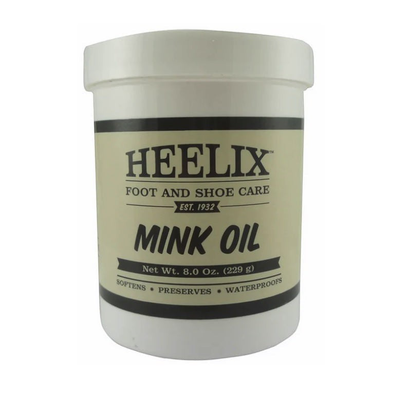 Allen's Bootery Heelix 8 oz mink oil container for conditioning and waterproofing smooth leather and vinyl footwear