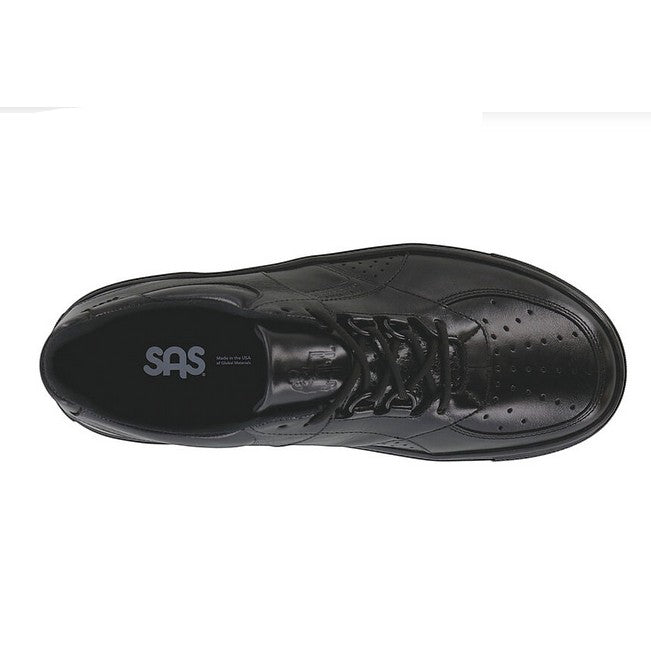 Allen's Bootery High Street LTD shiny black leather sneakers with perforated details and EZ Lace system.