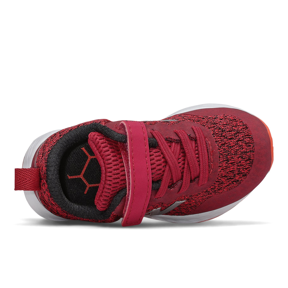 Allen's Bootery infant New Balance Fresh Foam sneaker in neo crimson engineered mesh with hook-and-loop strap
