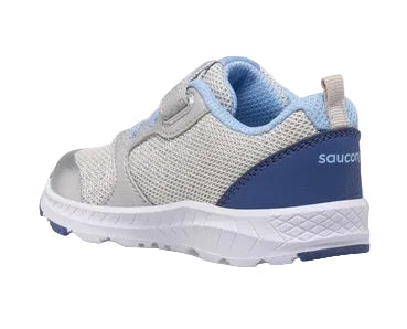 Allen's Bootery infant Wind FST Jr. sneaker in silver, blue, and pink with mesh upper and hook-and-loop closure