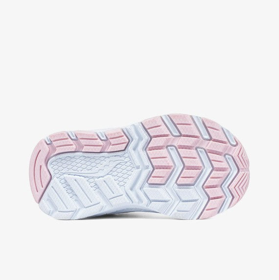Allen's Bootery Infants/Toddlers Wind 3.0 Jr. sneakers with white and pink flexible rubber outsole for traction.