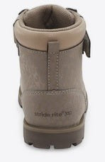 Allen's Bootery Jill leopard toddler boots in neutral taupe, showing the back view with a flexible outsole.