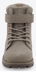 Allen's Bootery Jill leopard toddler boots in neutral taupe with hook-and-loop strap and memory foam footbed.