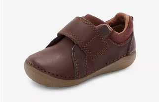 Allen's Bootery Jodie toddler leather shoes in dark brown with hook-and-loop closure and flexible rubber sole
