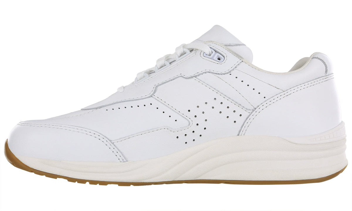 Allen's Bootery Journey II chalk white leather walking shoe with perforated side detail and gum rubber outsole