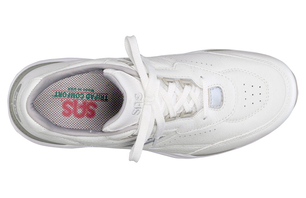 Allen's Bootery Journey white leather men's active shoe with lace-up closure and cushioned interior, top-down view.