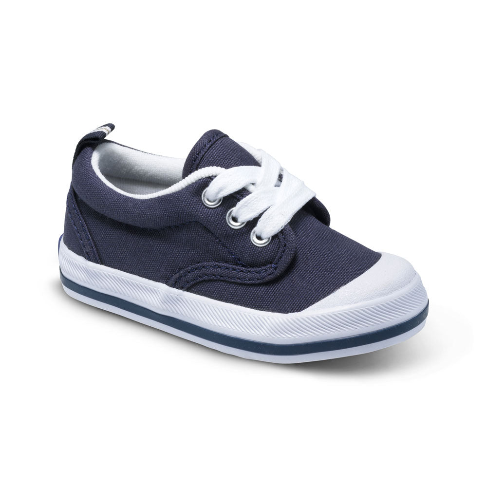 Allen's Bootery Keds Graham navy canvas sneaker for toddlers with white laces and a durable rubber toe cap.