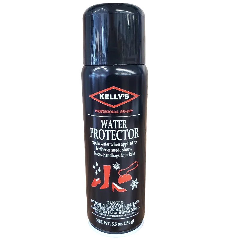 Allen's Bootery KELLY water and stain protector spray can for leather, suede, and nubuck shoes and accessories.