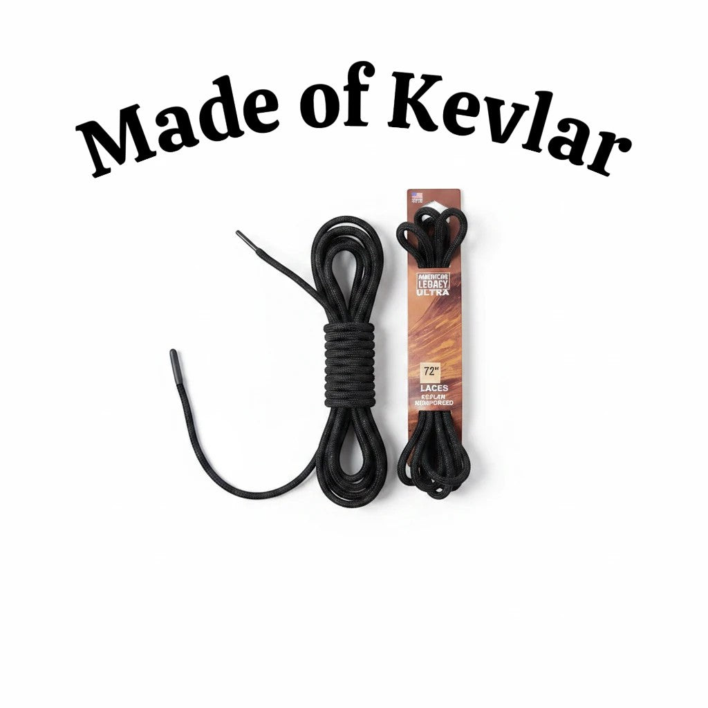 Allen's Bootery 72-inch black Kevlar round tactical laces for hiking and work boots in original packaging.