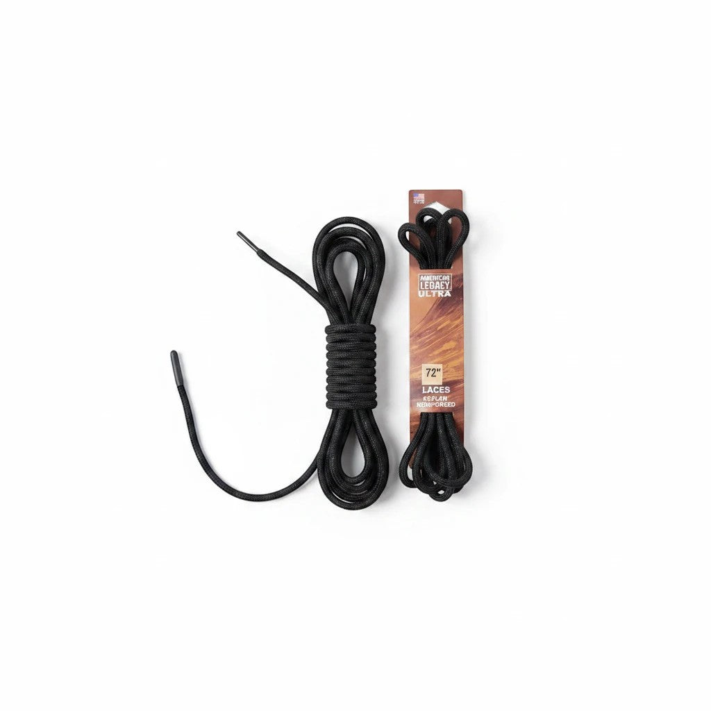 Allen's Bootery 72-inch black Kevlar round tactical laces for hiking and work boots in original packaging.