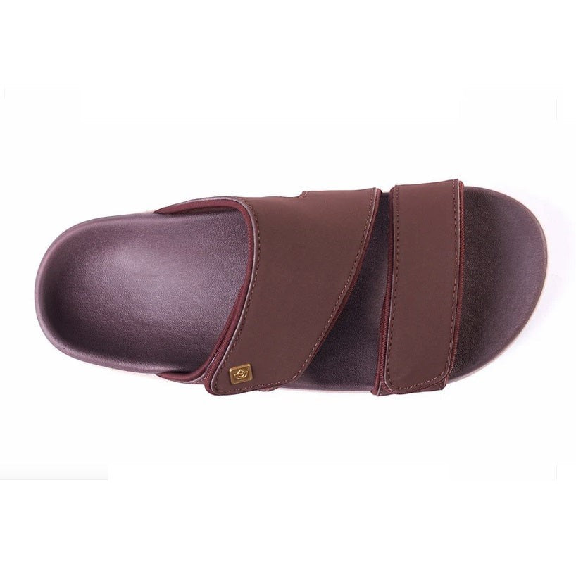 Allen's Bootery Kholo Nuevo French Roast metallic orthotic sandal with adjustable straps and contoured footbed
