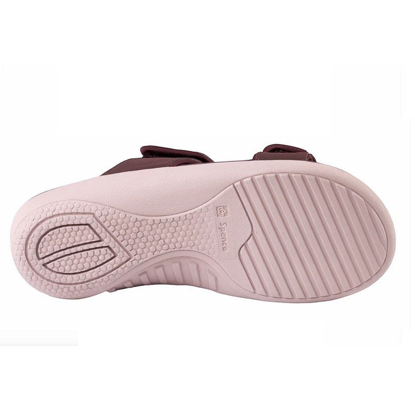 Allen's Bootery Kholo Nuevo French Roast sandal showing the light pink textured orthotic sole with tread patterns.