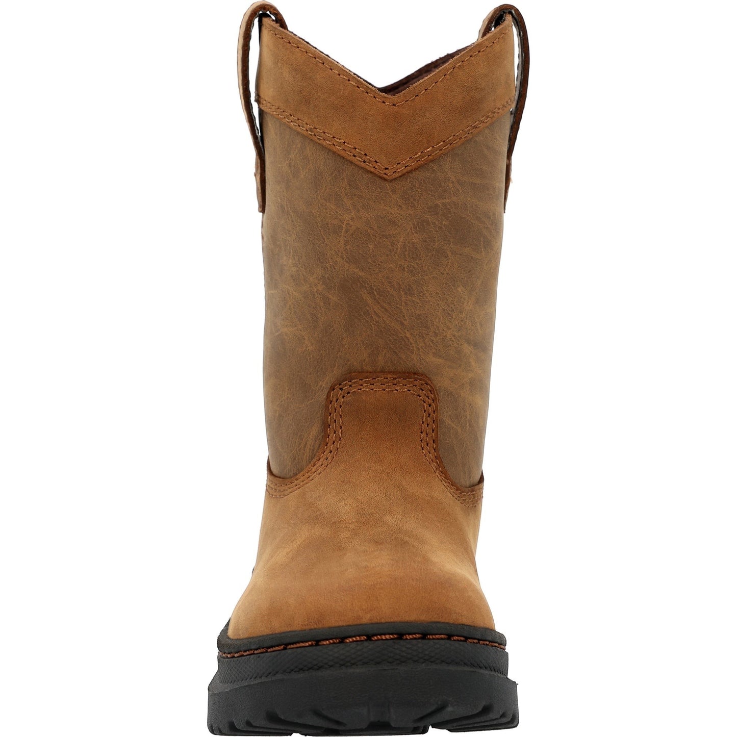 Allen's Bootery Georgia Boot kids' brown leather Romeo pull-on boot with slip-resistant black rubber outsole.