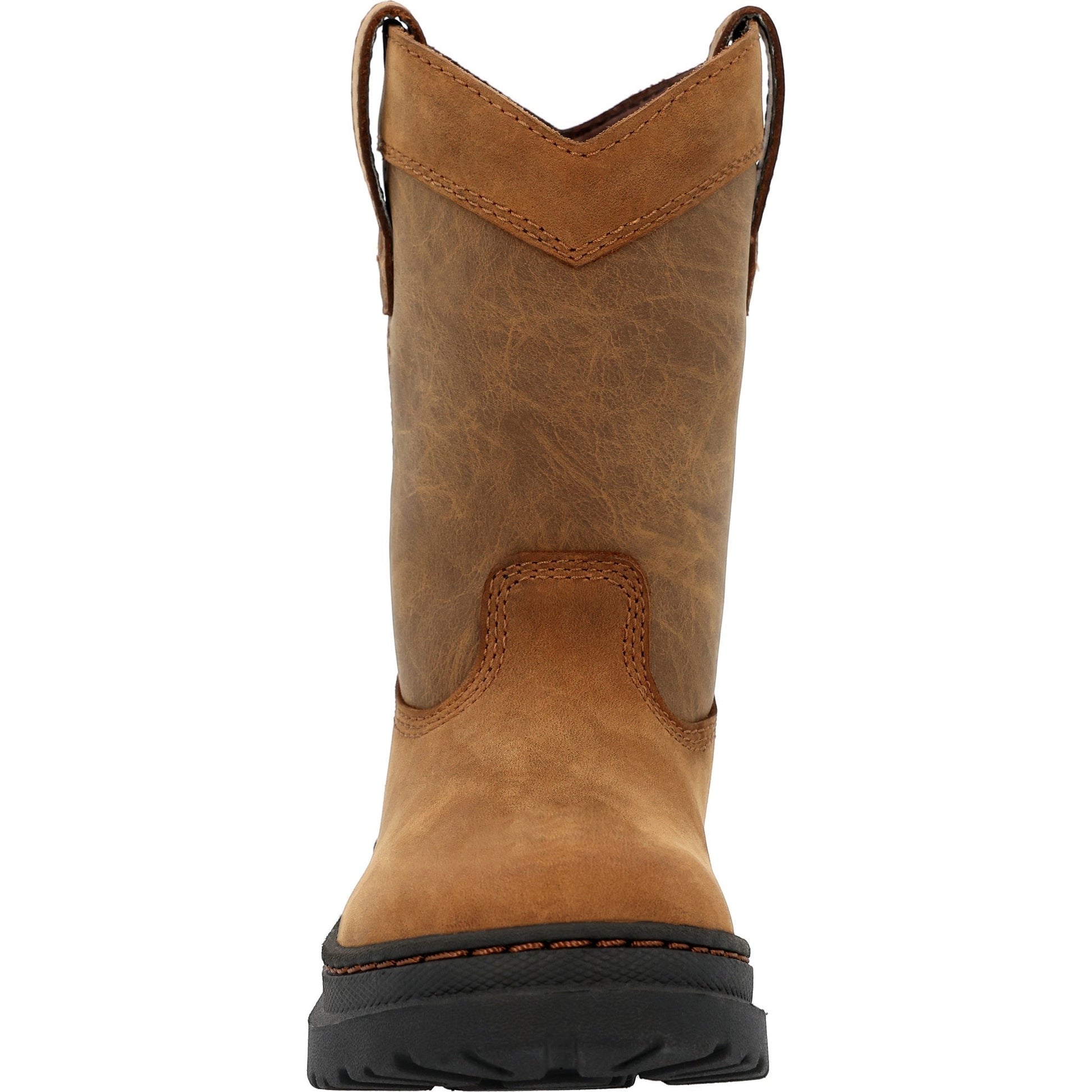 Allen's Bootery Georgia Boot kids' brown leather Romeo pull-on boot with slip-resistant black rubber outsole.