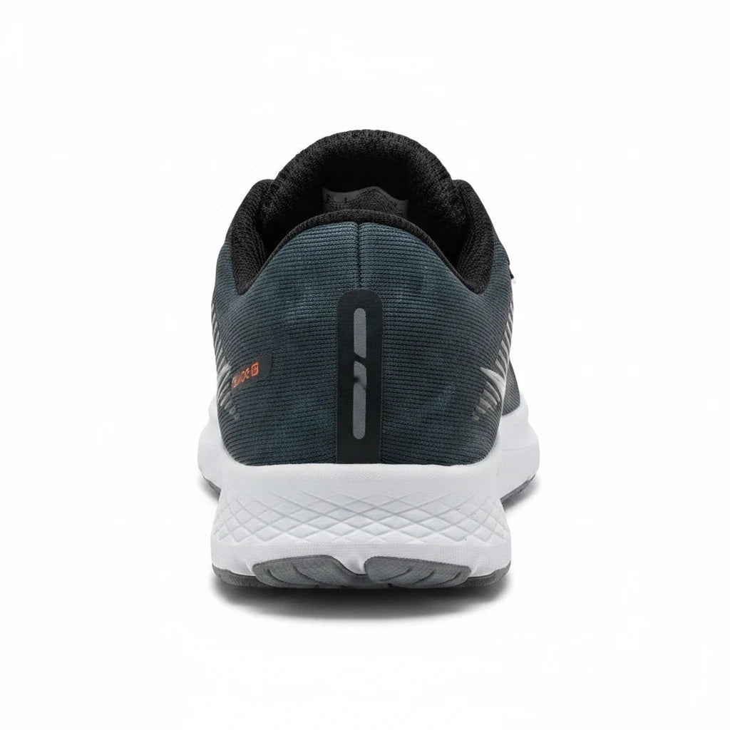 Allen's Bootery Little Kid's Guide 16 running shoe in black and white, showing the rear view with mesh upper.