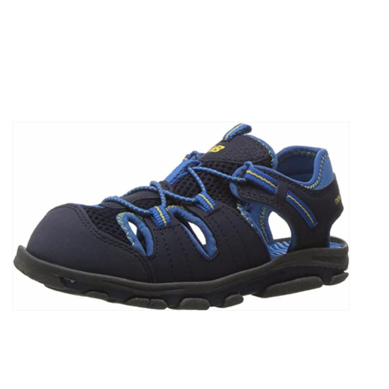 Allen's Bootery Big Kid's Adirondack navy and blue closed-toe rugged sandal with mesh and adjustable bungee laces