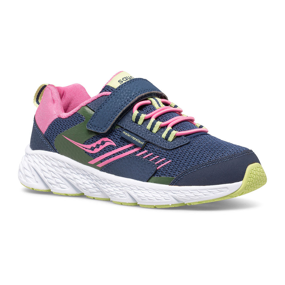 Allen's Bootery Little Kid's Wind Shield A/C sneaker in navy, pink, and green with a water-repellent mesh upper.