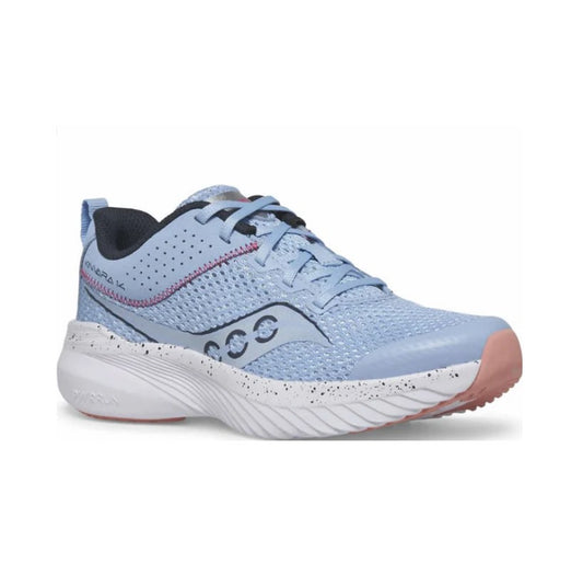 Allen's Bootery light blue Kinvara 14 kids' performance running shoe with breathable mesh and speckled white midsole