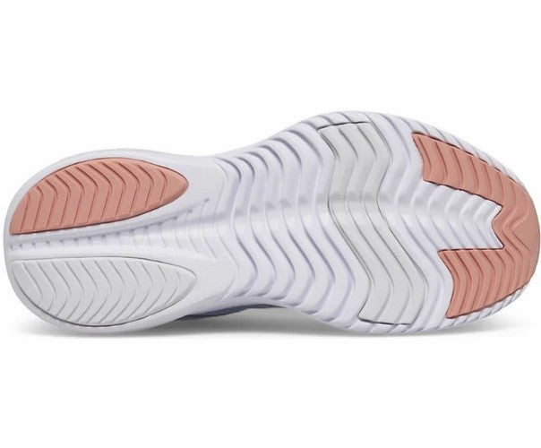 Allen's Bootery Kinvara 14 kids running shoe outsole in white with pink rubber traction pads for durability