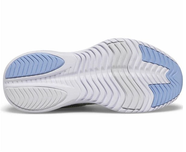 Allen's Bootery Kinvara 14 kids running shoe sole featuring white cushioning and blue rubber traction pads
