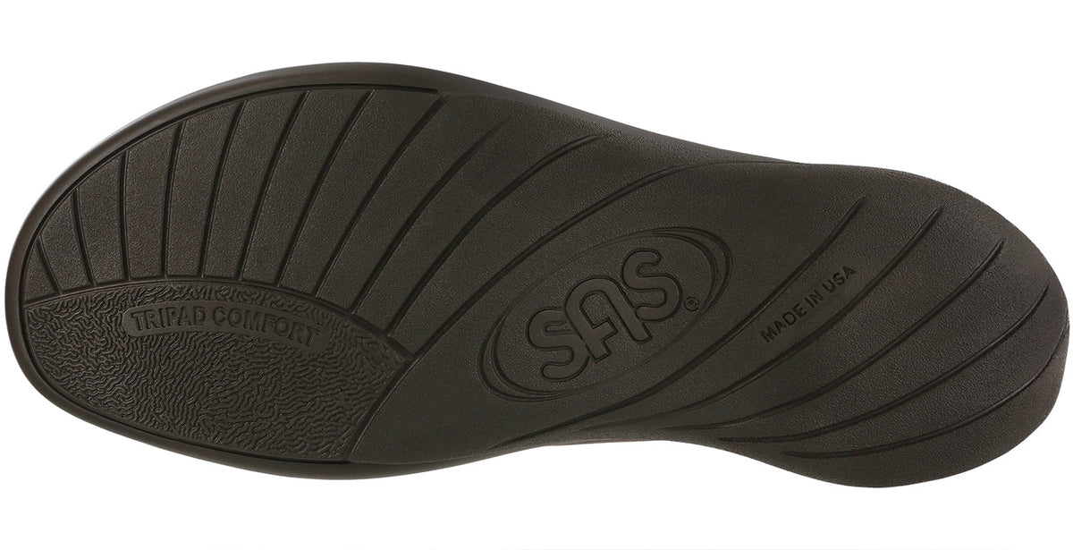 Allen's Bootery Laguna sandal dark brown contoured microfiber sole with Tripad Comfort technology and SAS branding