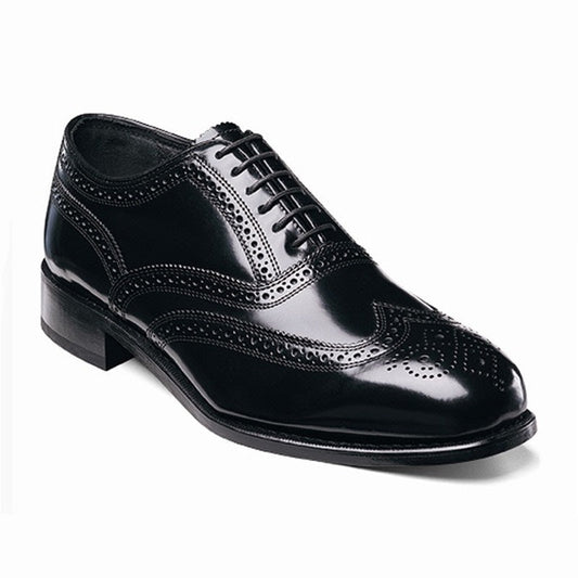 Allen's Bootery Lexington black leather wingtip oxford dress shoe with intricate brogue detailing and lace-up closure.