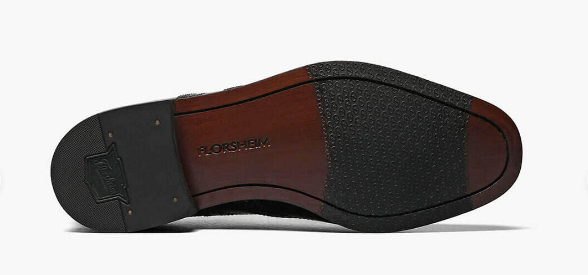 Allen's Bootery Lexington wingtip oxford shoe showing the durable Toflex light sole with a rubber tap