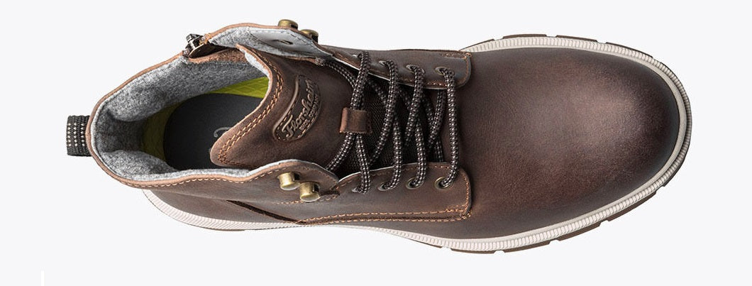 Allen's Bootery Florsheim Lookout light brown plain toe lace-up boot with side zipper and cushioned interior