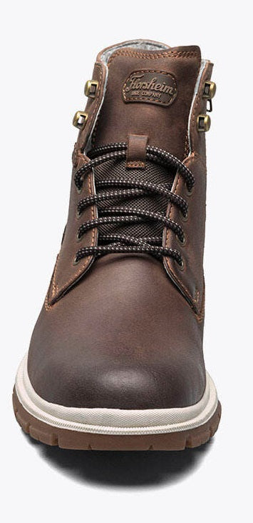 Allen's Bootery Florsheim Lookout plain toe lace-up boot in lite brown with a durable rubber sole and side zipper