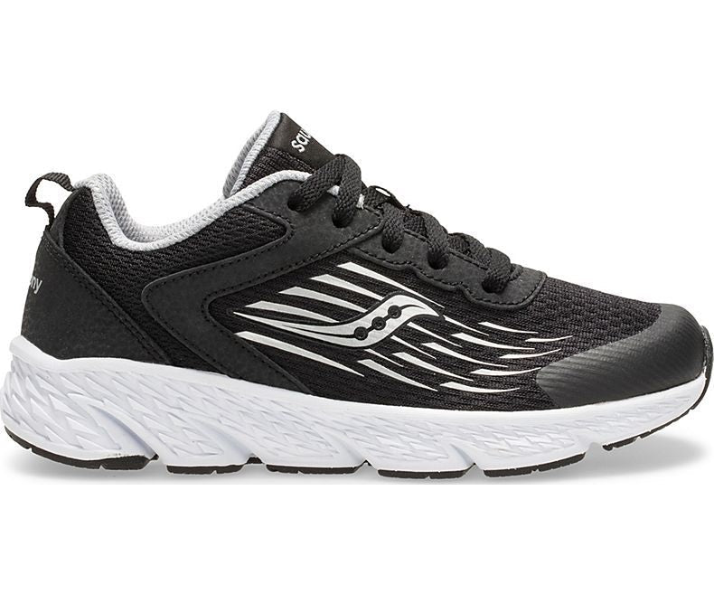 Allen's Bootery Little Kid's Wind black sneaker with durable leather and mesh upper and white EVA midsole