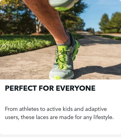 Allen's Bootery LOCK LACES elastic no-tie shoelaces installed on a running shoe for easy slip-on convenience