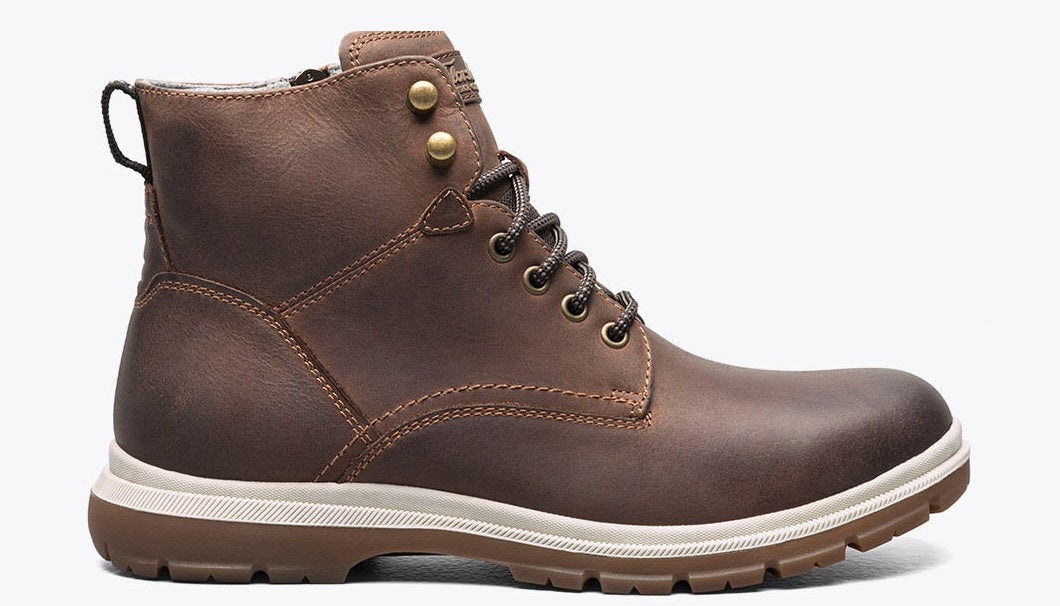 Allen's Bootery Florsheim Lookout light brown lace-up boot with side zipper and durable rubber sole