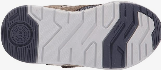 Allen's Bootery Made2Play Brighton taupe kid's sneaker showing the high-traction rubber outsole tread pattern